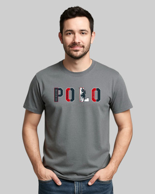 Droplet Printed Men Round Neck Grey T-Shirt