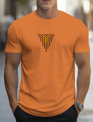 Vmens99 Graphic Print Men Round Neck Orange T-Shirt