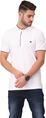 Brilon Solid Men Mandarin Collar White T-Shirt