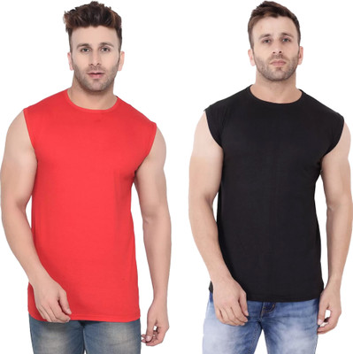Moordale Fab Solid Men Round Neck Red, Black T-Shirt