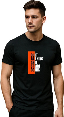 Fabc Typography Men Round Neck Black T-Shirt