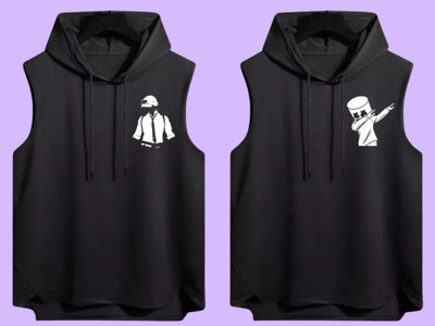 Zxomillo Printed Men Hooded Neck Black T-Shirt