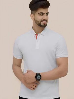 Garimaknitwear Solid Men Polo Neck White T-Shirt