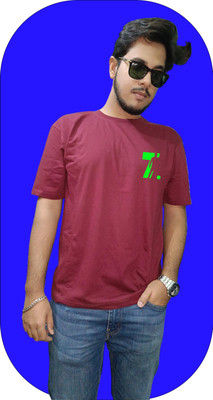 AZUREM Typography Men Round Neck Maroon T-Shirt