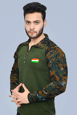 AZYXREN Military Camouflage Men Polo Neck Multicolor T-Shirt