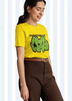 Clori Printed Women Round Neck Yellow T-Shirt