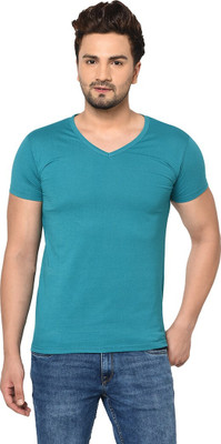 Moordale Fab Solid Men V Neck Blue T-Shirt