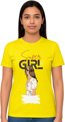 DGC Printed Women Round Neck Yellow T-Shirt
