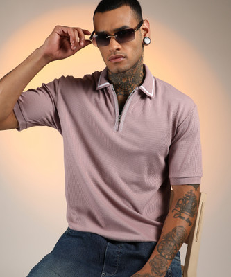 CAMPUS SUTRA Solid Men Polo Neck Grey T-Shirt