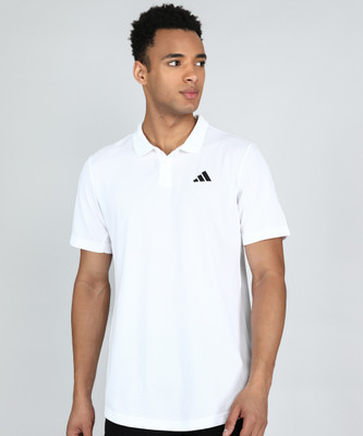ADIDAS Self Design Men Polo Neck White T-Shirt