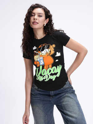 Kook N Keech Printed Women Round Neck Black T-Shirt