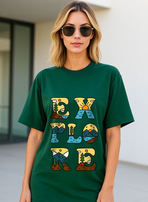 Hazuku Graphic Print Women Round Neck Dark Green T-Shirt