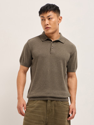 THE BEAR HOUSE Solid Men Polo Neck Brown T-Shirt