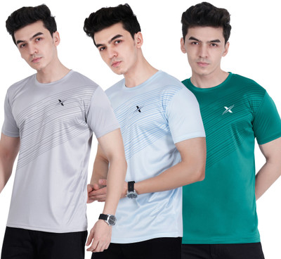 Cruister Solid Men Round Neck Grey, Light Blue, Dark Blue T-Shirt