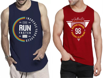 WOOSTRO Printed Men Scoop Neck Dark Blue, Maroon T-Shirt
