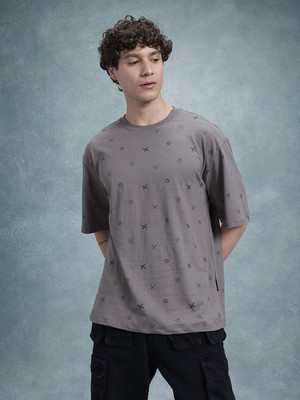 Roadster Printed Men Round Neck Grey T-Shirt