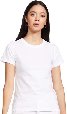 kapasiya Solid Women Round Neck Reversible White T-Shirt