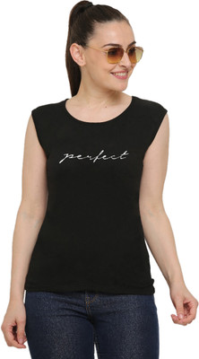 Ddaspration Printed Women Round Neck Black T-Shirt