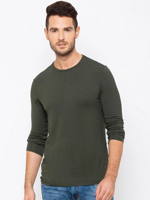 OrrganicChics Solid Men Round Neck Green T-Shirt