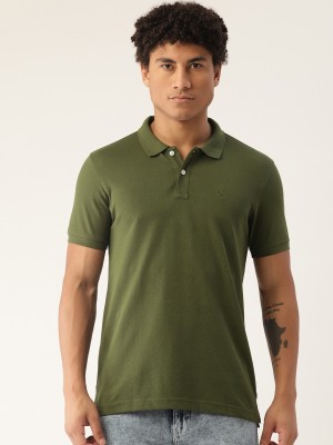 PARX Solid Men Polo Neck Dark Green T-Shirt