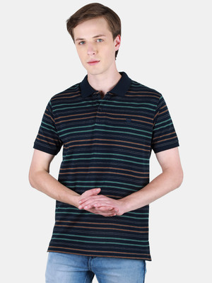 DUKE Striped Men Polo Neck Dark Blue T-Shirt