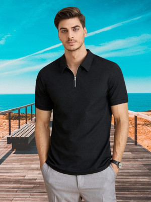 Dark Drive Solid Men Polo Neck Black T-Shirt