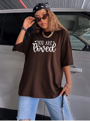FLUFFYY ENTERPRISE Printed Women Round Neck Brown T-Shirt