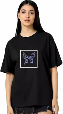 Clori Graphic Print Women Round Neck Black T-Shirt