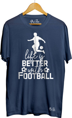 THE PRINT PLATTER Printed Men Round Neck Navy Blue T-Shirt