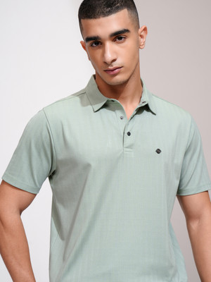 HIGHLANDER Striped Men Polo Neck Green T-Shirt