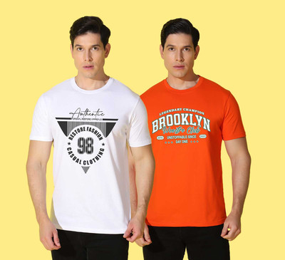 WOOSTRO Printed Men Round Neck Multicolor T-Shirt