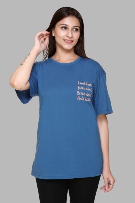 PLUSH PUSH THE FASHION Printed Women Round Neck Light Blue T-Shirt