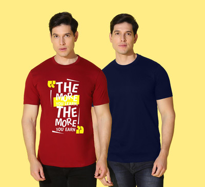 WOOSTRO Printed, Solid Men Round Neck Multicolor T-Shirt