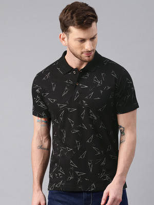 Kryptic Printed Men Polo Neck Black T-Shirt