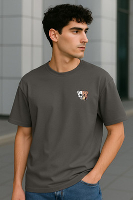 COPEHHI Graphic Print Men Round Neck Grey T-Shirt