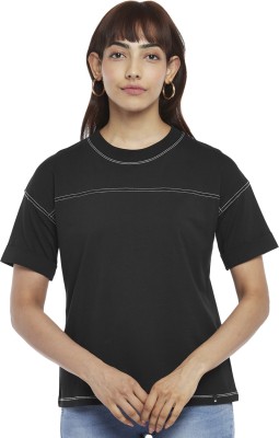 SF Jeans by Pantaloons Solid Women Round Neck Black T-Shirt