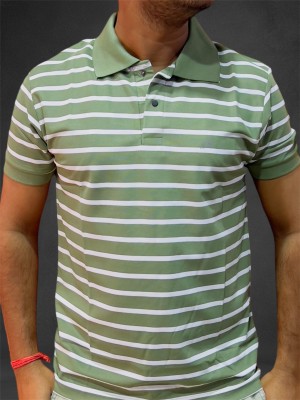 GK COLLECTIONS Striped Men Polo Neck Green T-Shirt