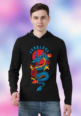 FastColors Printed Men Hooded Neck Black T-Shirt