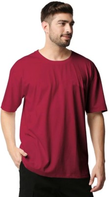 Leotude Solid Men V Neck Maroon T-Shirt