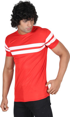 TEE TREE Striped Men Round Neck Red T-Shirt