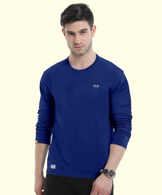Triptee Solid Men Round Neck Blue T-Shirt