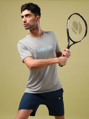 TECHNOSPORT Graphic Print Men Crew Neck Grey T-Shirt