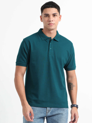 Caslay Solid Men Polo Neck Green T-Shirt
