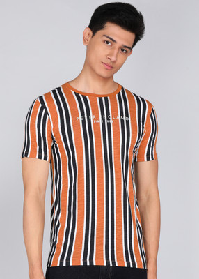 PETER ENGLAND Striped Men Round Neck Brown T-Shirt