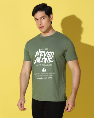 WOOSTRO Printed Men Round Neck Light Green T-Shirt