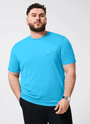 Triptee Solid Men Round Neck Light Blue T-Shirt