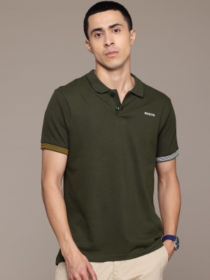 Roadster Solid Men Polo Neck Green T-Shirt