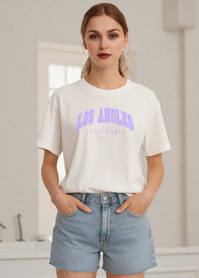 Elvia Typography Women Round Neck White T-Shirt