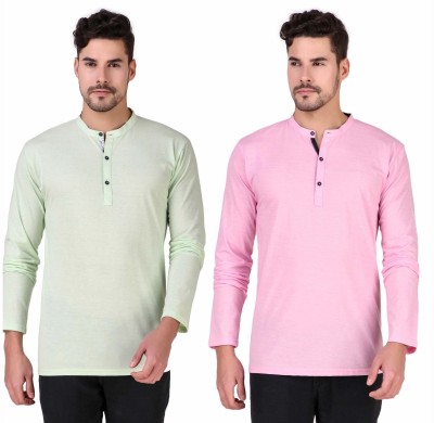 Papercrane Men Self Design Straight Kurta(Pink, Light Green)