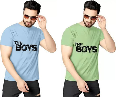 REVIZO Graphic Print Men Round Neck Blue, Green T-Shirt